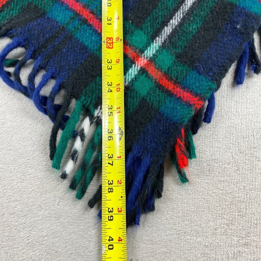 Vtg Troy Leisure Poncho Wool Flannel Blanket Blue Green Red Plaid Fringe Stadium - Picture 4 of 9